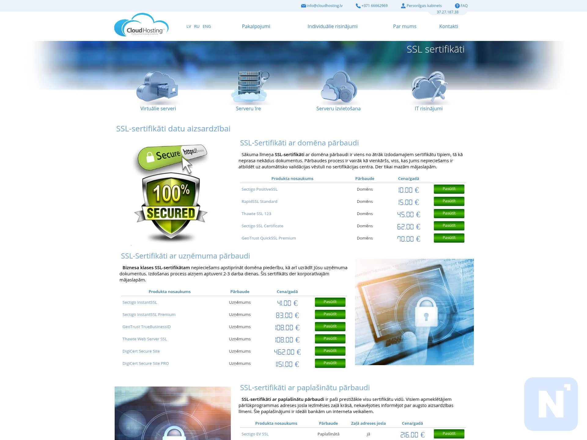 CloudHosting SSL sertifikāti